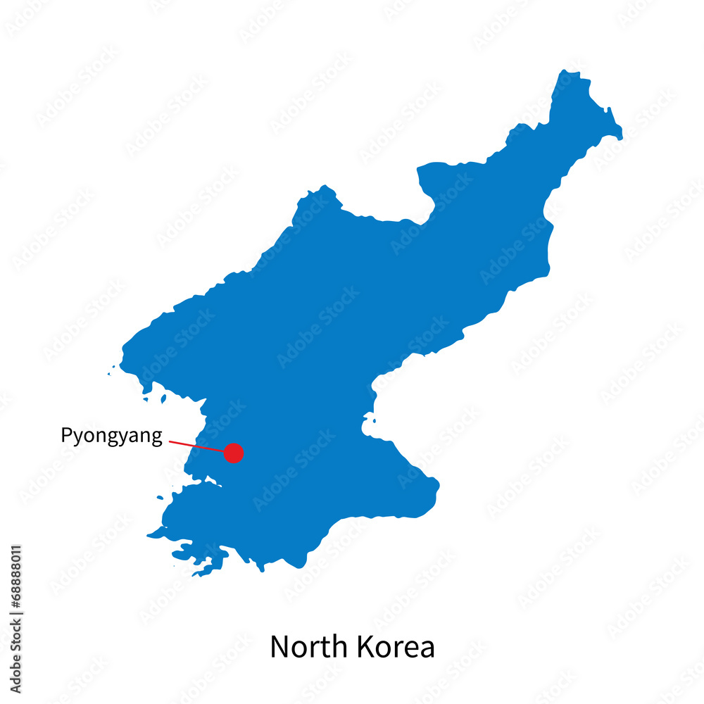 Detailed vector map of North Korea and capital city Pyongyang