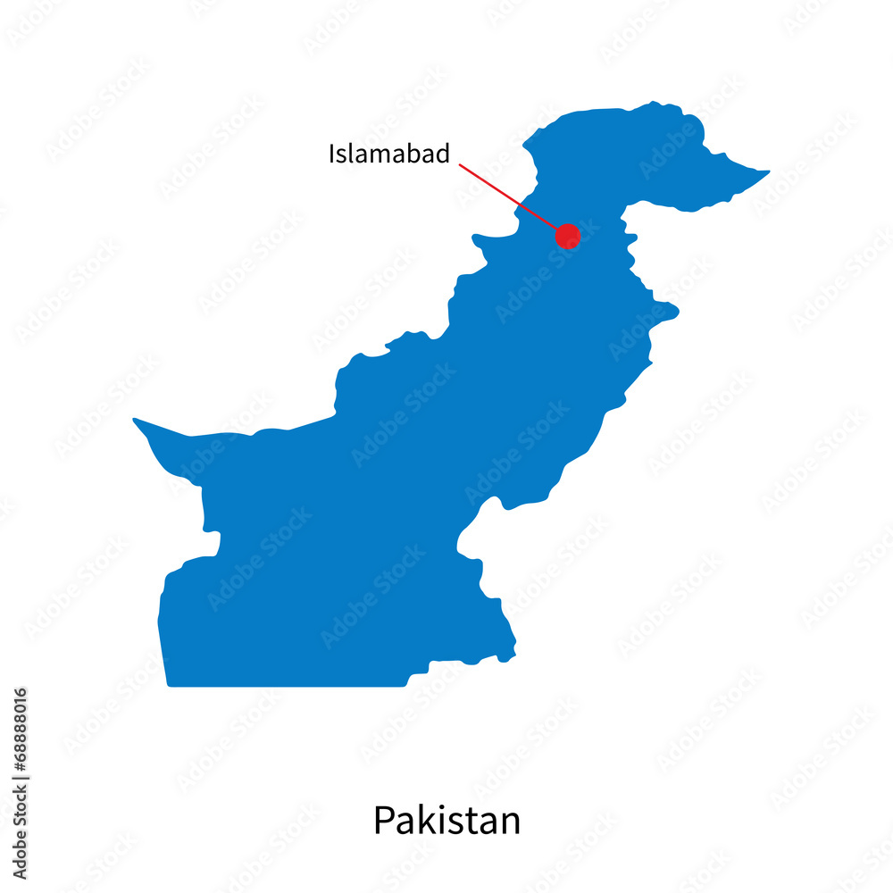 Detailed vector map of Pakistan and capital city Islamabad