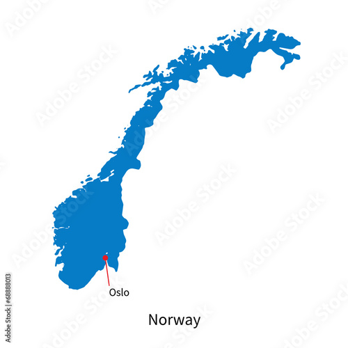 Detailed vector map of Norway and capital city Oslo