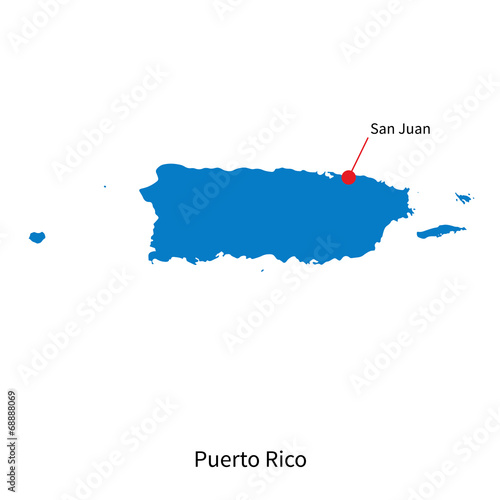 Detailed vector map of Puerto Rico and capital city San Juan