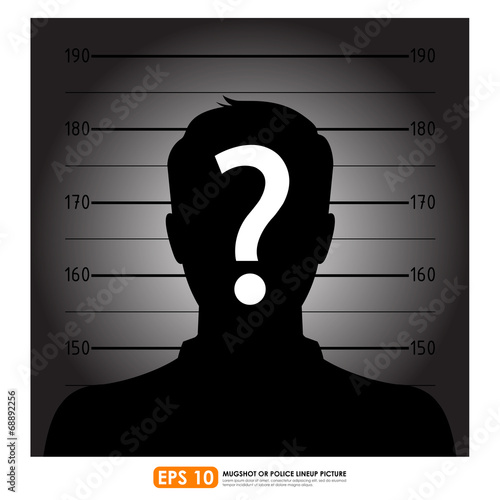 Police lineup or mugshot of anonymous male silhouette
