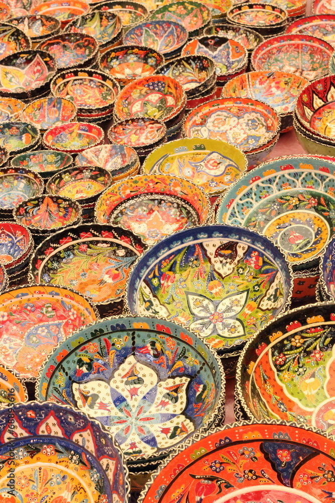 Classical Turkish ceramics in a market bazaar