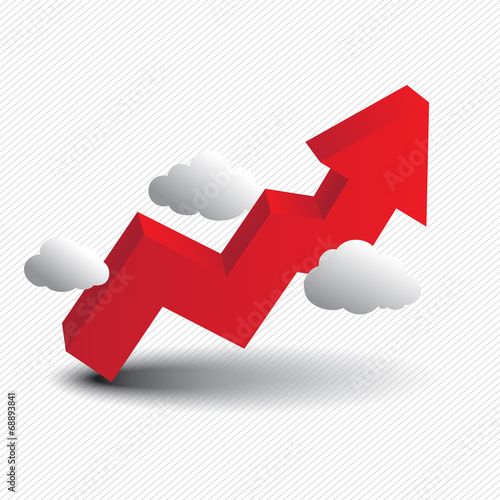3d red graph rising upward over clouds