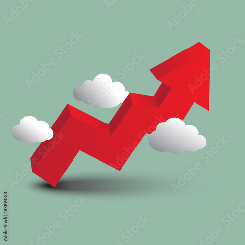 trending up high red graph break through the cloud