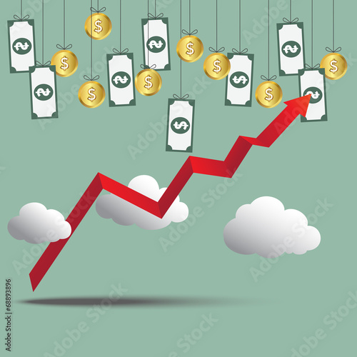 trending up high red graph break through the cloud making money