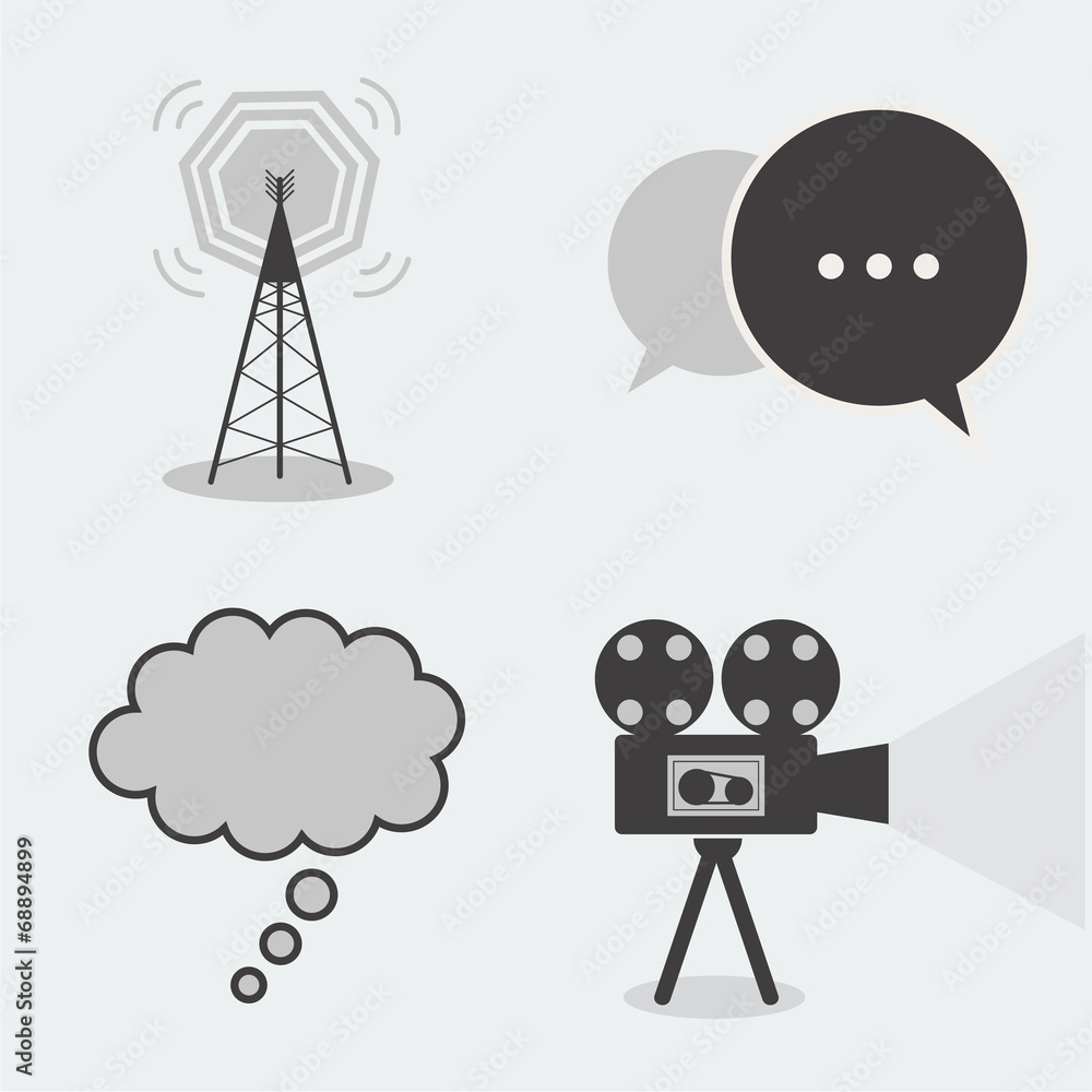 Obraz premium Collection 4 part icon chat, cinema, antenna
