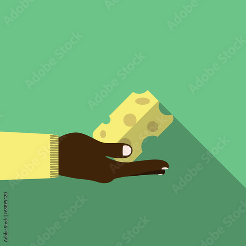 Hand holding garnet in flat design on background