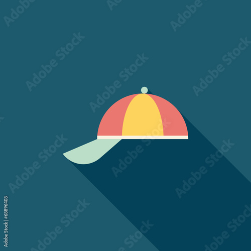 Peaked cap flat icon with long shadow