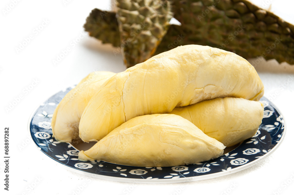 Durian, King of fruit, Tropical fruit, Close up of peeled durian