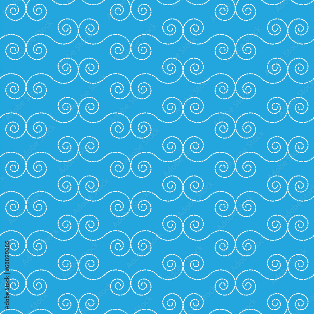 Seamless pattern with white spiral shapes on a blue background Seamless pattern with white spiral shapes on a blue background