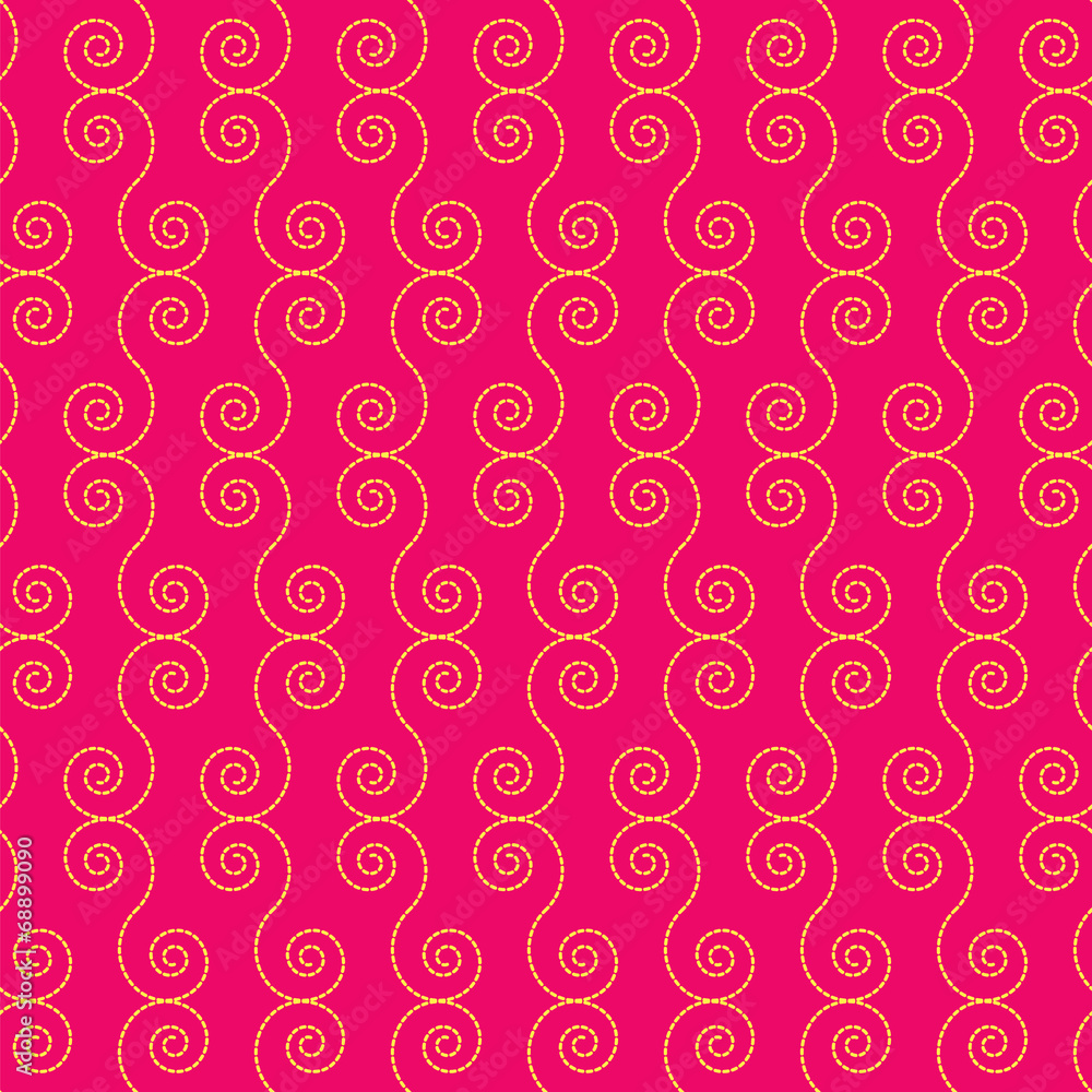 Seamless pattern with yellow spiral shapes on a crimson backgrou