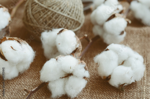 Flower design with fluffy cotton bolls and jute rope hank