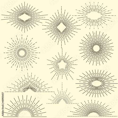 Set of vintage sunbursts in different shapes