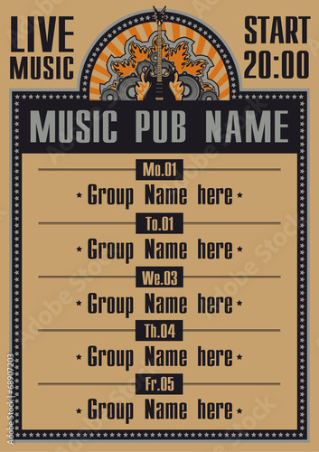 poster for a restaurant with live music