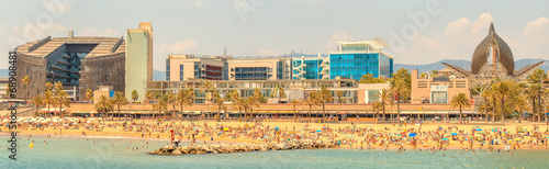 Barceloneta Beach in Barcelona at sunrise