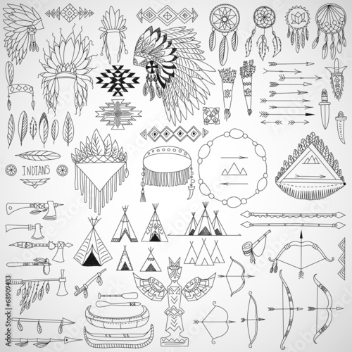 Collection of tribal doodle design elements.