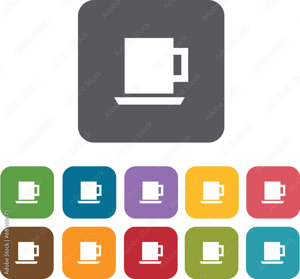 Coffee cup icons set. Rectangle colorful 12 buttons. Illustratio Coffee cup icons set. Rectangle colorful 12 buttons. Illustratio