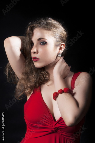Attractive Sexy Young Woman In Red Dress