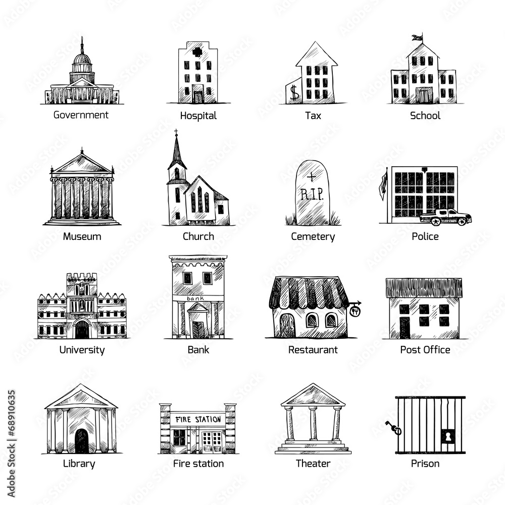Government building icons set
