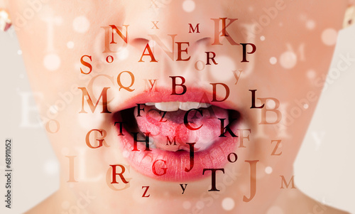 Beautiful girl lips breathing fonts and characters
