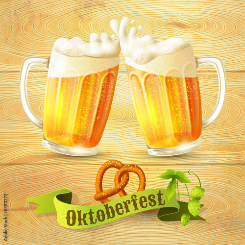 Beer mugs Octoberfest poster