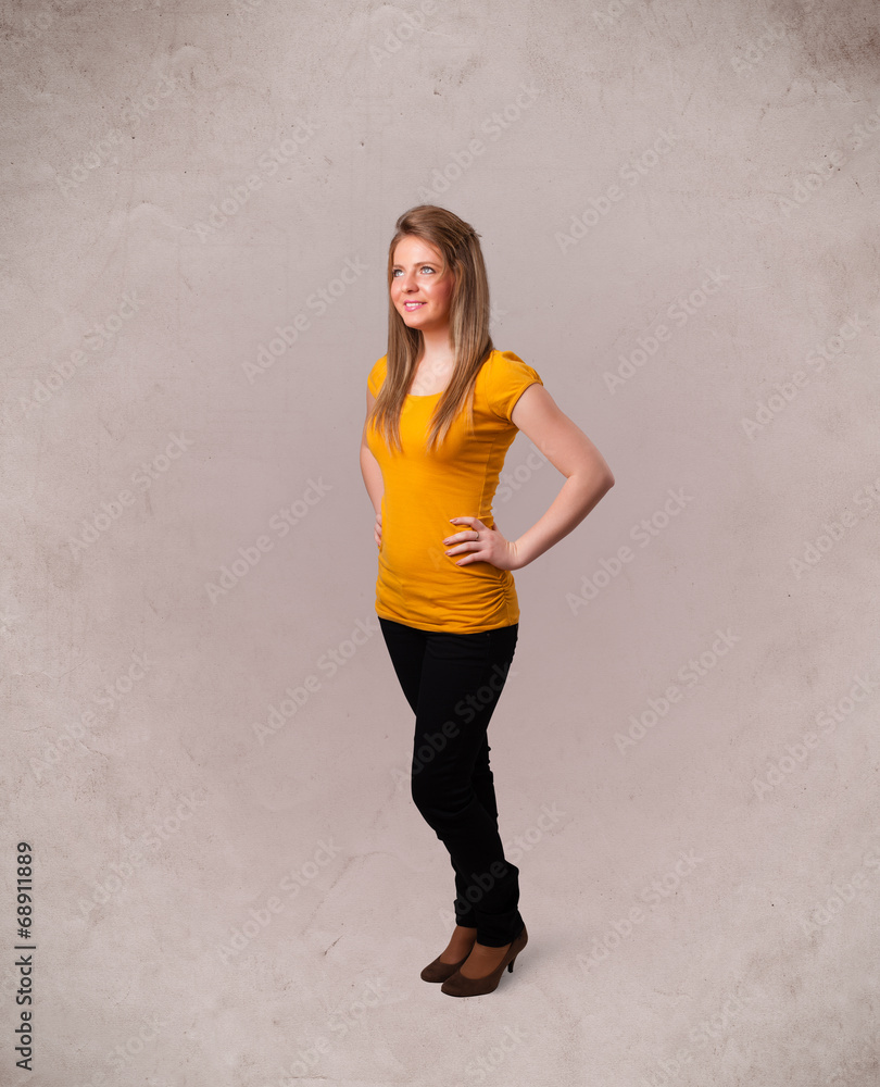 Fototapeta premium Portrait of a young cute girl with empty copy space