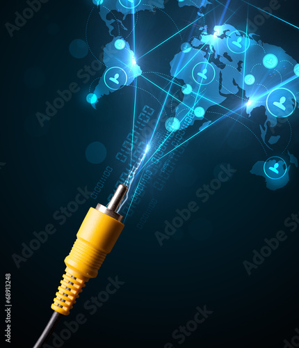 Social network icons coming out of electric cable