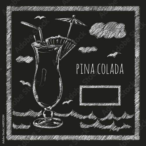 Cocktail pina colada on a blackboard menyu.kafe. bar.