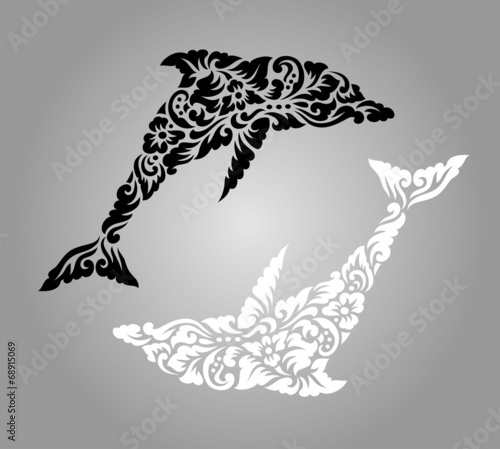 Dolphin yin yang floral ornament decoration