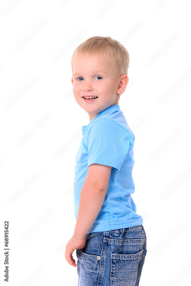 portrait of fashionable little boy in blue t-shirt portrait of fashionable little boy in blue t-shirt