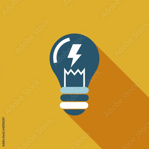 Light bulb flat icon with long shadow