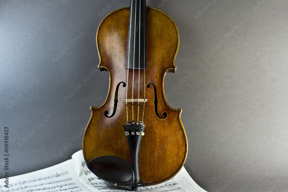 Fototapeta premium beautiful violin on a sheet music background