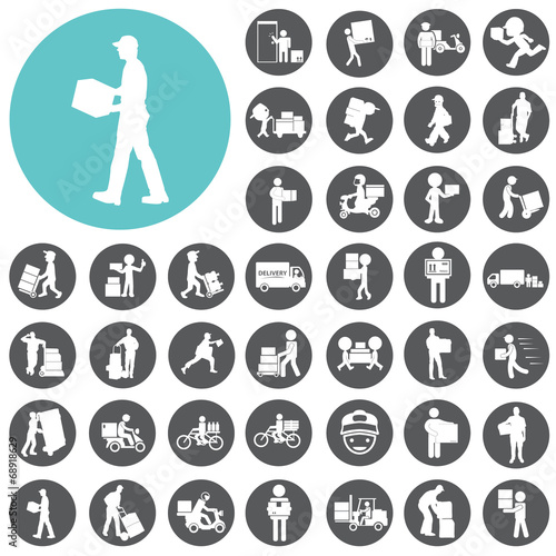 Delivery Man Postman Milkman icon set. Illustration eps10