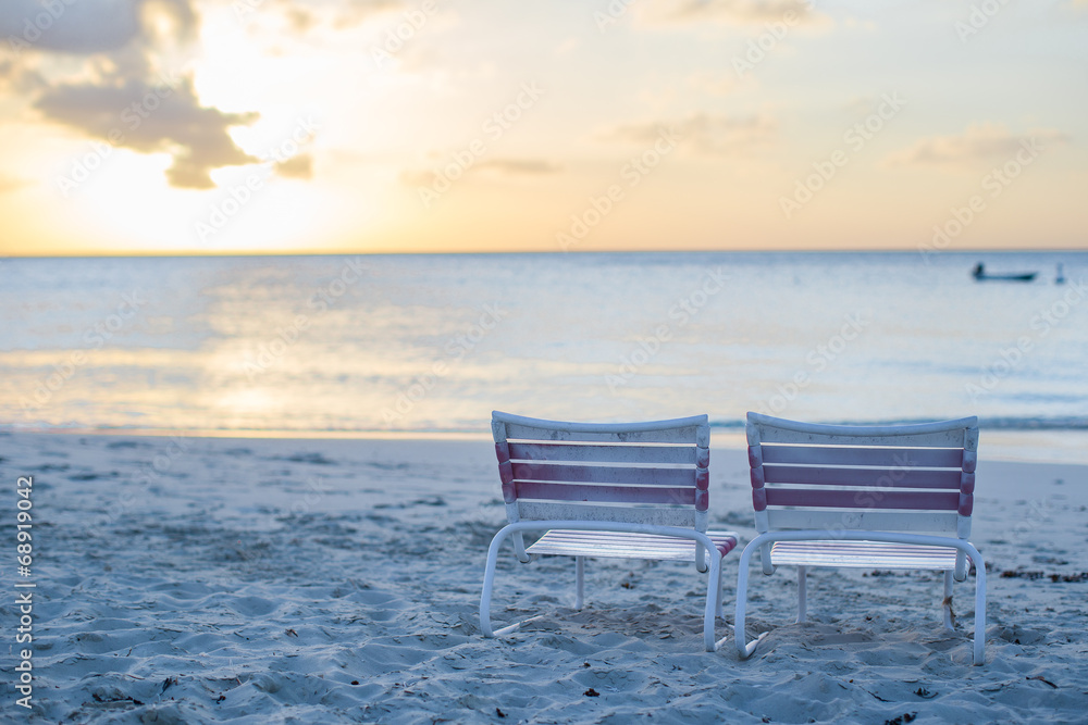 Two beach chair at caribbean resort