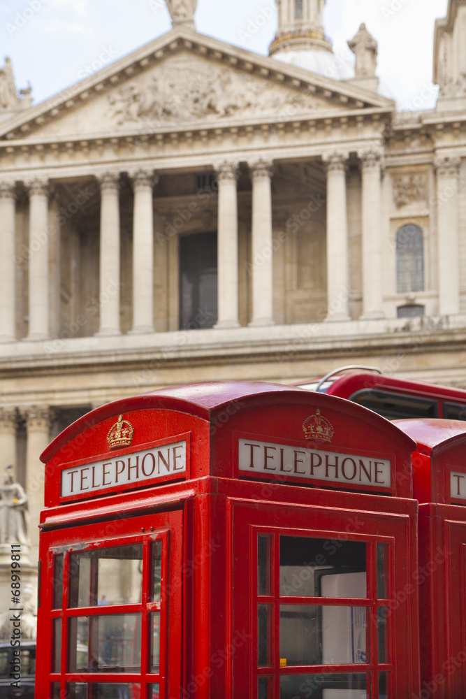 London, red phone box next to St. Paul's cathedral