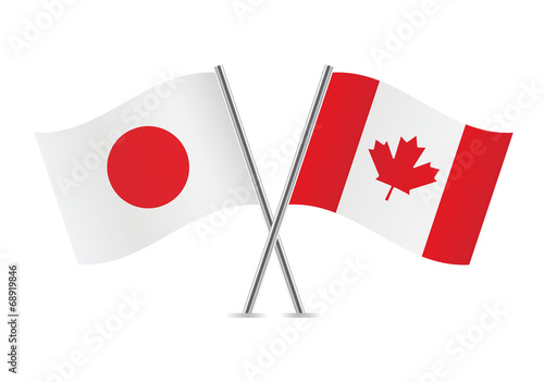 Japanese and Canadian flags. Vector illustration.