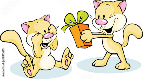 cute cat giving gift - funny illustration on white background