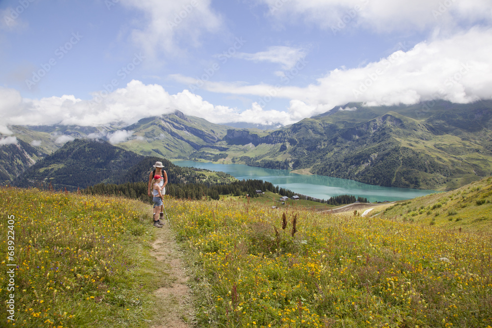 Hiking near lac de roselend in the beaufortain