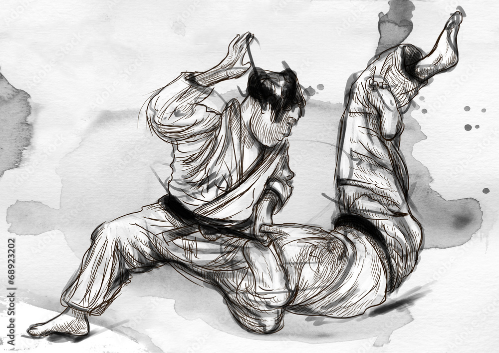Judo - an full sized hand drawn illustration Judo - an full sized hand drawn illustration