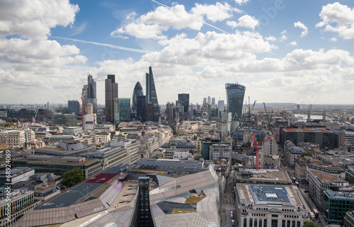 London view. Offices, London eye, Thames, millennium bridge