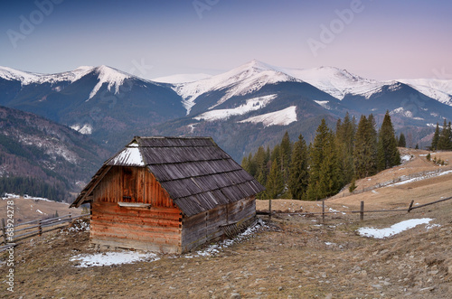 Wooden hut in the mountains