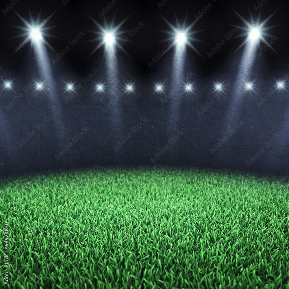 Sports arena spotlights and turf , Stadium grass