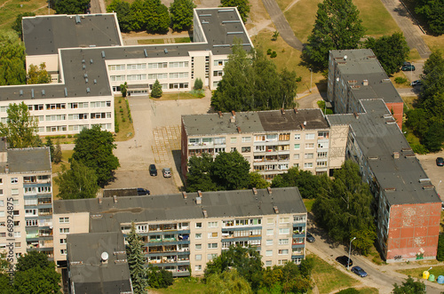 Aerial view of prefab houses in Karoliniskes, Vilnius, Lithuania