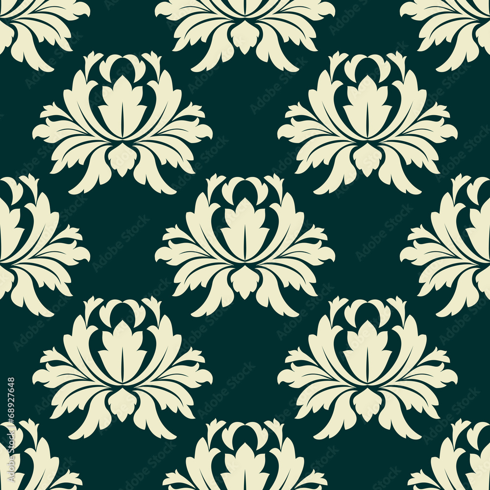 Floral seamless pattern with light green flowers on dark green Floral seamless pattern with light green flowers on dark green