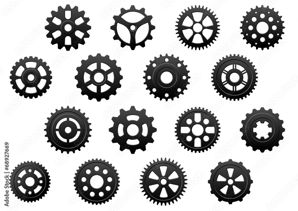 Gears and pinions silhouettes set Gears and pinions silhouettes set