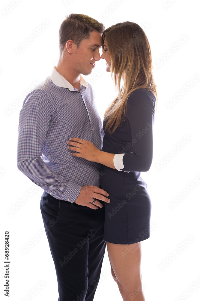 Affectionate young couple touching foreheads Affectionate young couple touching foreheads