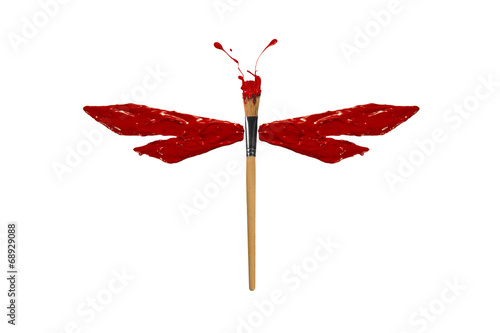 Red paint made conceptual dragonfly