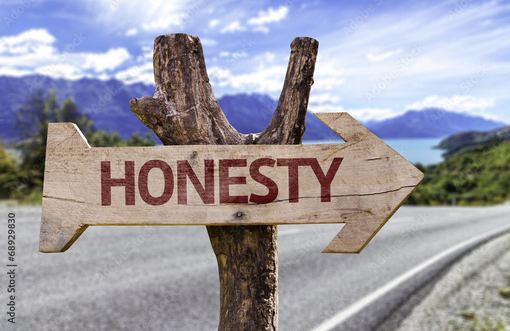 Honesty wooden sign with a street background