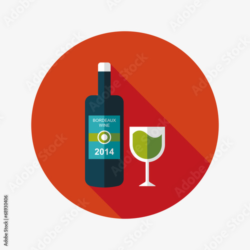Wine bottle and a glass flat icon with long shadow,eps10