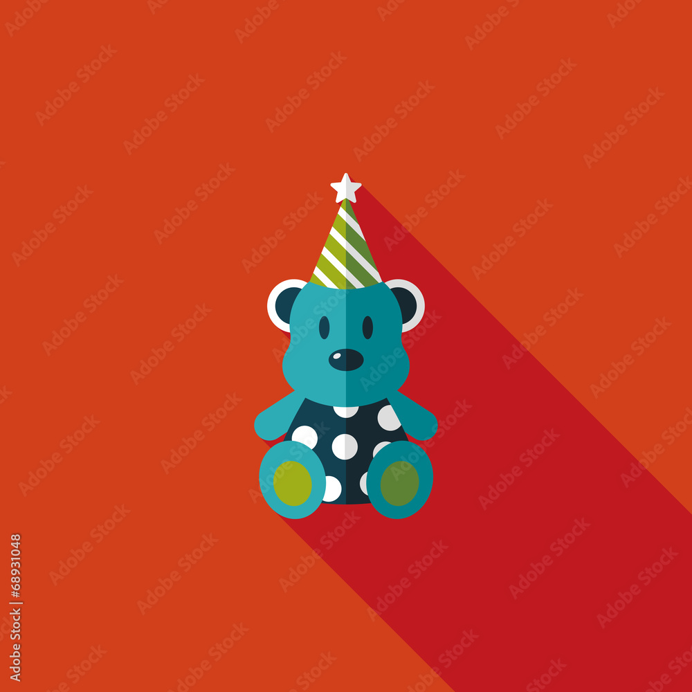 birthday teddy bear flat icon with long shadow,eps10